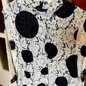 Lovely Lacy Navy & White Polka Dot Blouse
